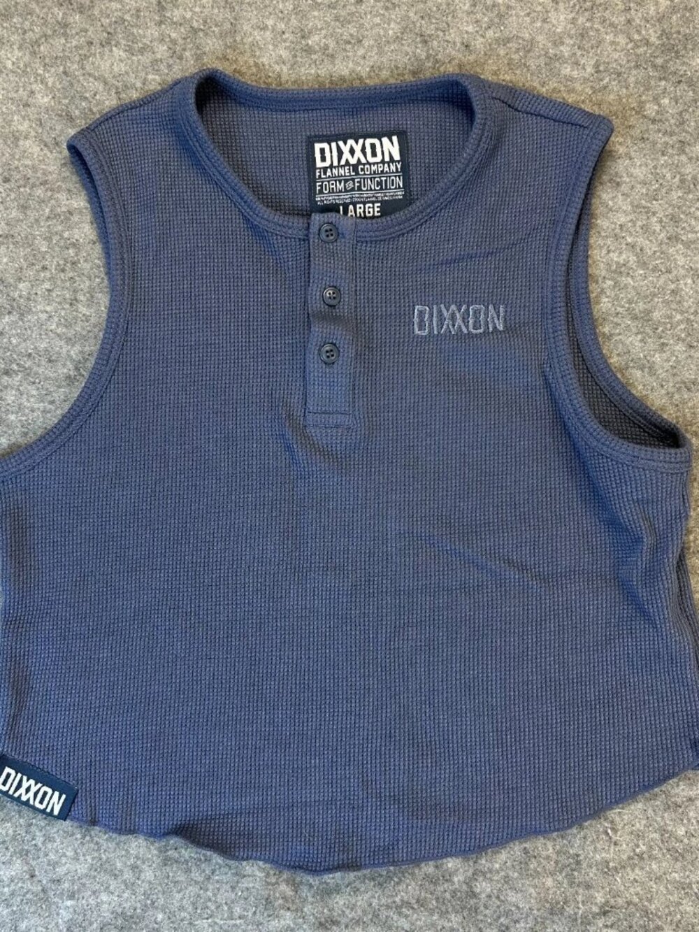 Dixxon‎ Flannel Company Cropped Tank Top Womens L Blue Waffle Knit Sleeveless